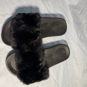NWT BLACK COFACE Womens Sliders Plush House Slippers Flat Sandals